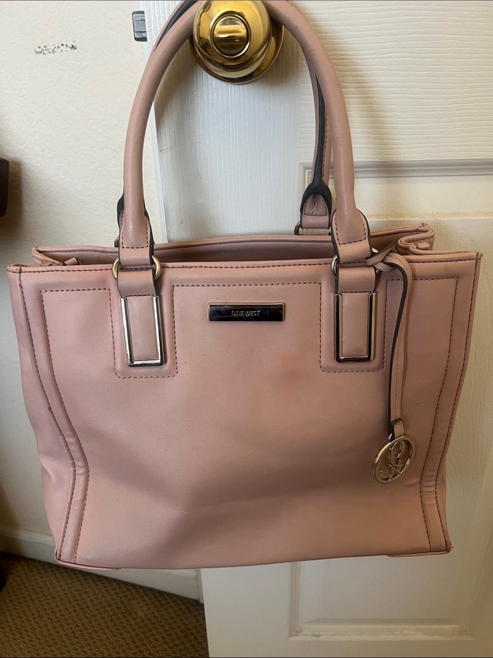 Nine West Pink Structured Satchel with Silver Hardware